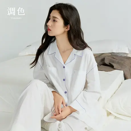 老钱风25年新款睡衣女款夏季梭织棉长袖长裤套装春秋春夏家居服商品大图