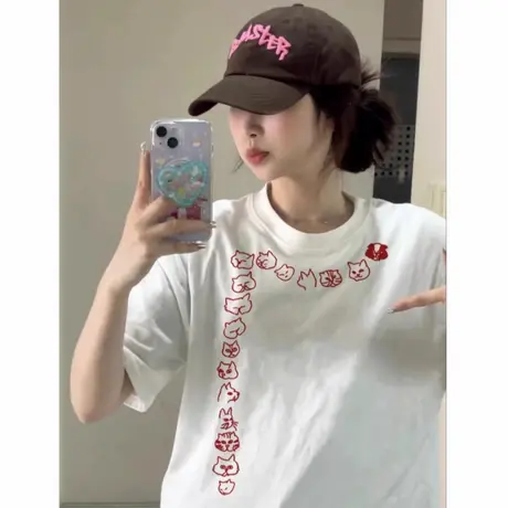 重磅纯棉美式白色短袖t恤女夏季2025新款爆款宽松慵懒风半袖上衣图片