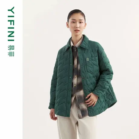 [专柜同款]Yifini/易菲时尚保暖通勤小翻领P棉宽松中长款棉服外套商品大图