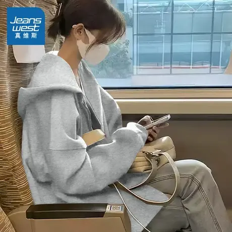 KMV真维斯连帽外套开衫女春秋款2025新款爆款时尚洋气卫衣外套女商品大图