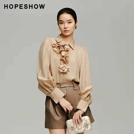 红袖冬季2024新款女装 立体花朵单排扣翻领一手长衬衫89324370302图片