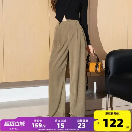 唐狮宽松垂感阔腿裤西装裤2024秋冬新款美拉德高腰灯芯绒裤子女kz商品大图