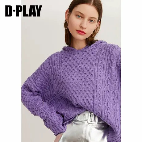 DPLAY德帕拉冬装年品欧美紫色绞花连帽针织上衣女商品大图