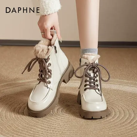 达芙妮加绒厚底马丁靴女2025秋冬新款保暖雪地靴东北棉靴真皮短靴图片