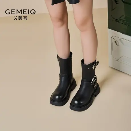 戈美其短筒西部牛仔靴女2023秋冬季新款增高马丁靴复古英伦风短靴商品大图