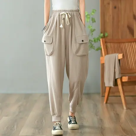 dza 高腰显瘦宽松哈伦裤子女2023秋冬休闲长裤运动卫裤阔腿休闲裤商品大图