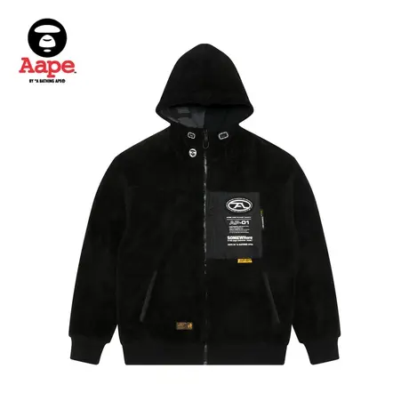 Aape旗舰店男装秋冬双面穿毛绒迷彩拼接宽松薄绒卫衣外套3957XXJ商品大图