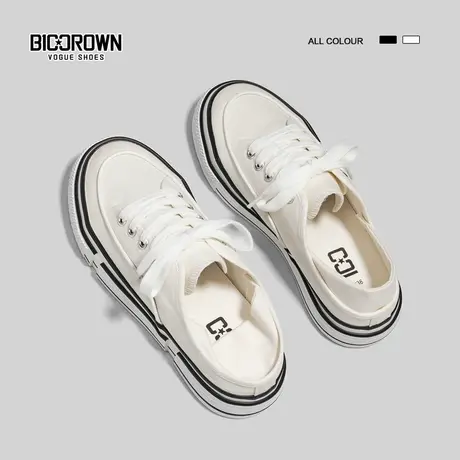 Betoo 帆布鞋女秋季百搭厚底休闲两穿2022新款春秋爆款小白鞋子商品大图