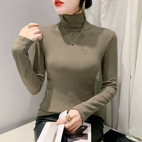 秋冬加厚高领T恤女长袖时尚纯色新款打底衫时尚套头减龄修身上衣商品大图