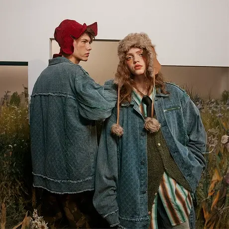 设计感美式牛仔外套女春秋2023新款复古夹克宽松潮牌情侣小众上衣商品大图