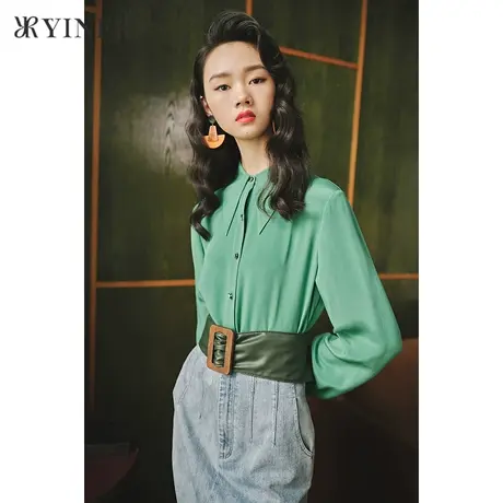 【1996系列】YINER音儿女装冬季新款尖领桑蚕丝衬衫商品大图