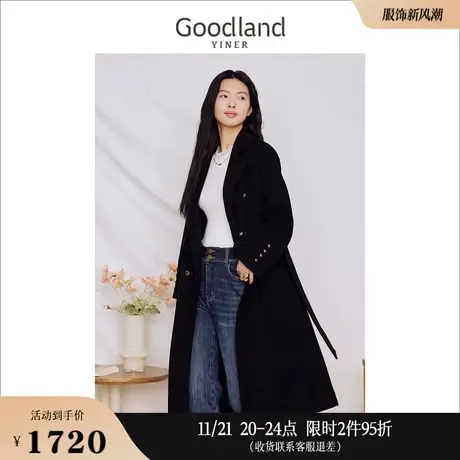 【100绵羊毛】Goodland美地女装冬季翻领外套双面呢大衣商品大图