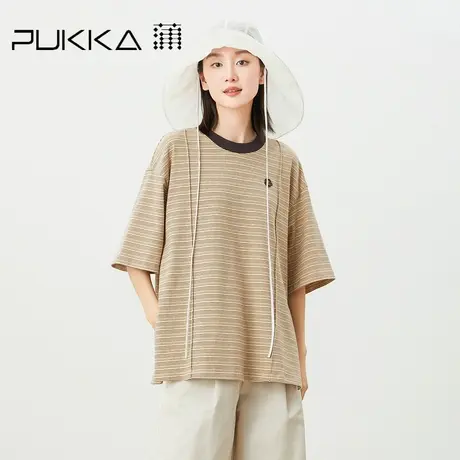 蒲PUKKA 复古条纹纯棉短袖t恤女夏季新品宽松设计感上衣商品大图
