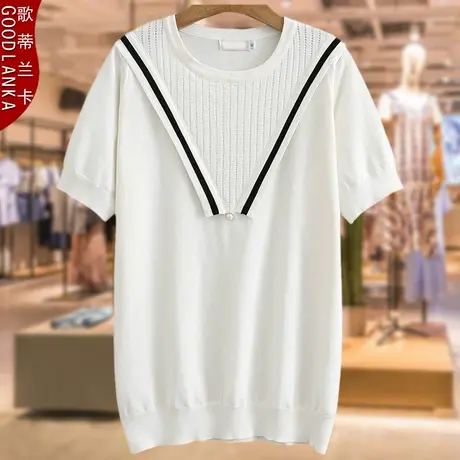 中年女士妈妈宽松时尚夏装冰丝小衫上衣加肥加大码女短袖T恤200斤商品大图