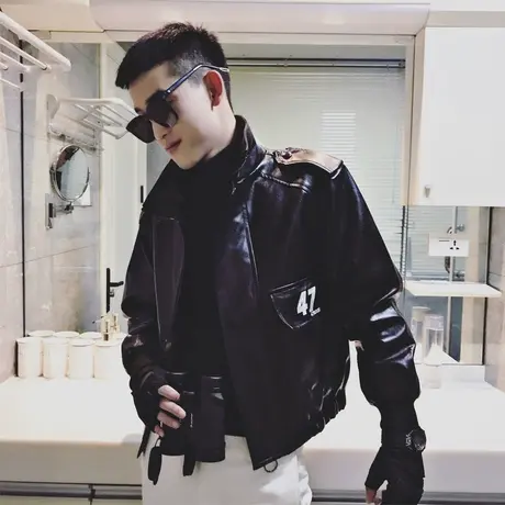 2023秋季新款潮男韩版修身皮衣网红刺绣潮牌夹克帅气工装外套ins图片