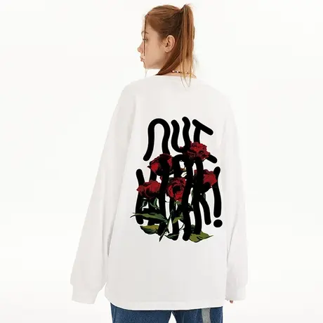 Nuthink美式复古圆领字母长袖t恤男潮潮牌打底衫春季大码宽松上衣商品大图