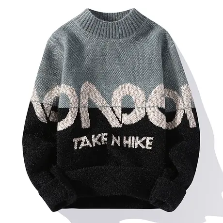 黄金貂毛衣男士秋冬季新款提花撞色半高领套头针织打底学生毛线衣商品大图