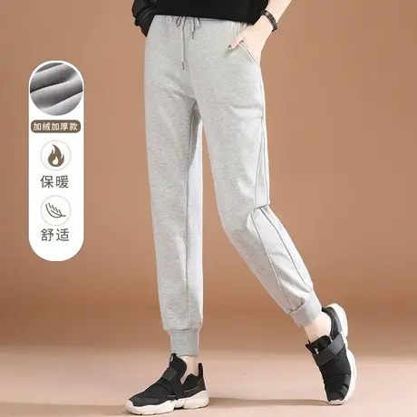 韩潮袭人松紧腰灰色加绒束脚裤女2023冬新款休闲宽松显瘦运动卫裤图片