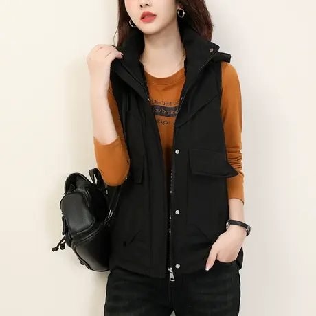 韩潮袭人连帽工装加绒棉马夹女冬季新款马甲外套背心棉衣棉服图片