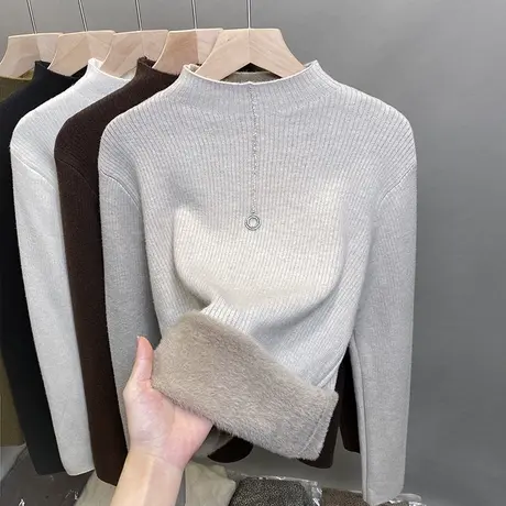 一体绒半高领毛衣女加绒加厚打底衫2023秋冬新款针织衫内搭上衣潮图片