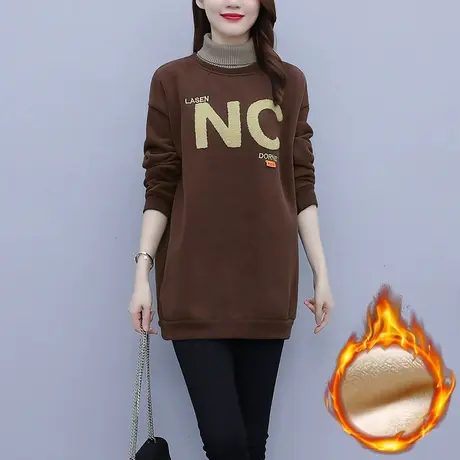 中长款加绒加厚卫衣女2023秋冬新款妈妈装洋气大码套头慵懒风卫衣商品大图