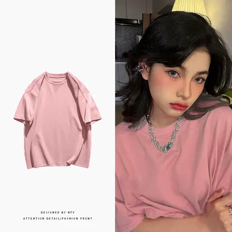 oversize短袖t恤女2023年夏季新款宽松大码圆领半袖纯棉上衣ins潮商品大图