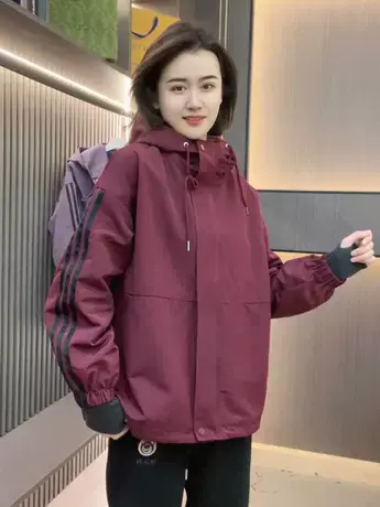 2023秋季新款宽松外套女韩版百搭连帽开衫上衣小个子纯色夹克衫潮图片