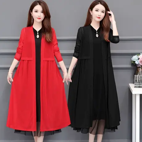 夏季网纱中长款防晒衣开衫长袖冰丝外搭中长款大码薄款配裙子披肩图片