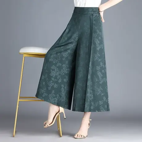 阔腿裤女夏季中年妈妈印花裤子2023新款高腰宽松大码九分休闲裙裤商品大图