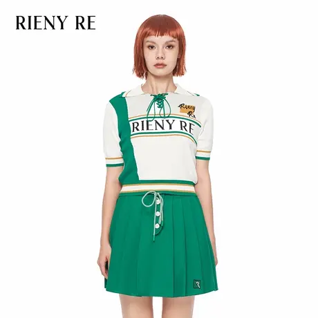 RIENYRE正肩女t恤夏季轻薄针织衫拼接POLO衫时尚运动短袖打底衫图片