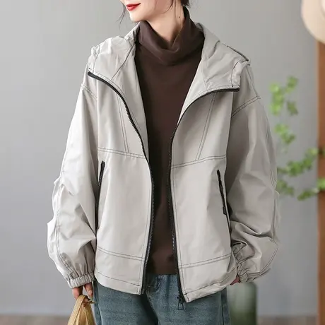 dza 复古短款连帽外套女2023新款秋冬加厚防风衣休闲宽松显瘦上衣图片