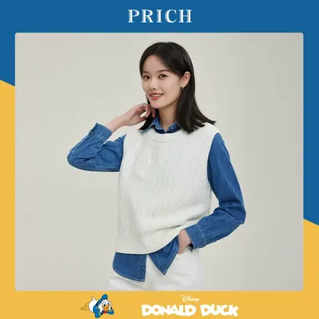 PRICH马甲新品秋冬新款唐老鸭图案刺绣圆领立体廓形无袖上衣女商品大图