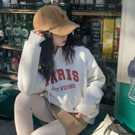 oversize宽松连帽卫衣女2024春秋冬新款爆款加绒加厚女士上衣外套商品大图