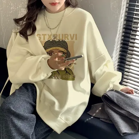 美式街头风套头卫衣女2023新款早秋薄款上衣潮牌ins百搭正肩外套图片