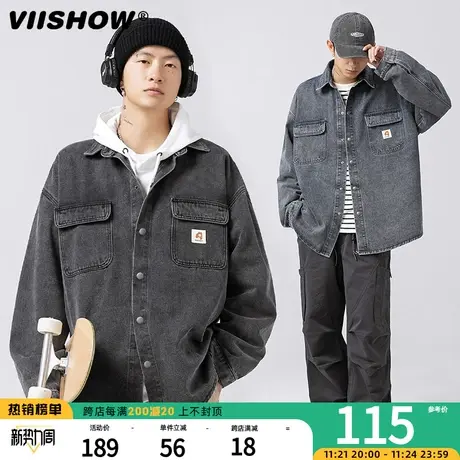 VIISHOW秋季新款休闲日系牛仔工装户外风衬衣学生宽松长袖衬衫男商品大图