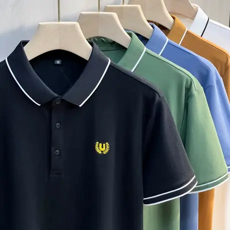 男士冰丝短袖翻领polo衫2023夏季商务休闲半袖麦穗刺绣青年t恤男商品大图