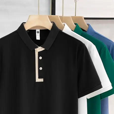 翻领短袖T恤男士珠地棉夏装2023新款潮牌修身冰丝半袖青年polo衫商品大图