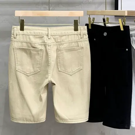 多色夏季纯棉休闲短裤男士直筒修身白色中裤韩版潮流百搭五分裤男图片