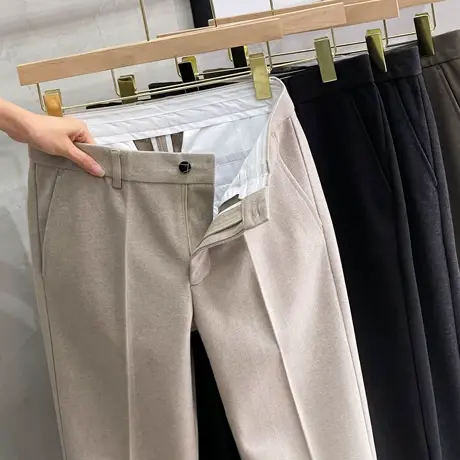 毛呢裤子男秋冬宽松直筒长裤韩版潮流百搭加厚小西裤九分休闲裤男图片