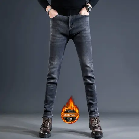 高端黑灰色牛仔裤男春秋季修身小脚2023新款弹力男士裤子男春秋款商品大图