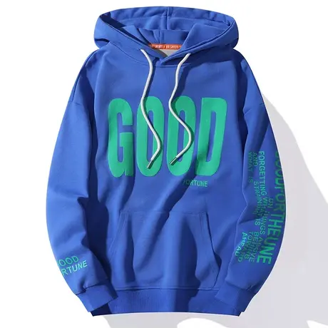 春季宽松克莱因蓝卫衣男潮ins设计感情侣装潮牌字母印花连帽外套商品大图