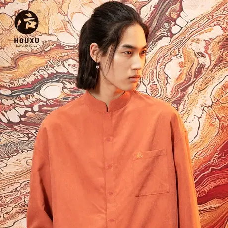后序中国风衬衫男长袖宽松刺绣中华立领衬衣男秋季新款中式男装图片