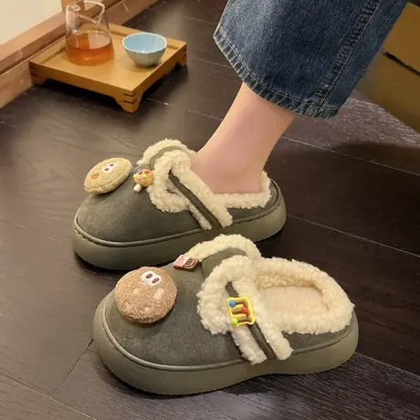 包头毛毛拖鞋女外穿学生宿舍可爱秋冬舒适家居鞋2023新款厚底棉拖商品大图