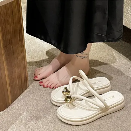 水钻夹趾凉拖鞋女夏季外穿2023年新款懒人平底时尚休闲厚底沙滩鞋商品大图