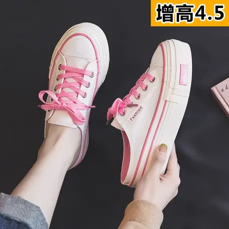厚底帆布鞋女2023新款夏季懒人一脚蹬包头半拖鞋外穿休闲板鞋子潮商品大图