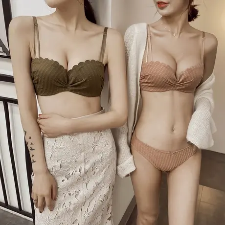 荷韵阁柔软针织春夏小胸聚拢内衣女薄款无钢圈舒适上托文胸套装商品大图