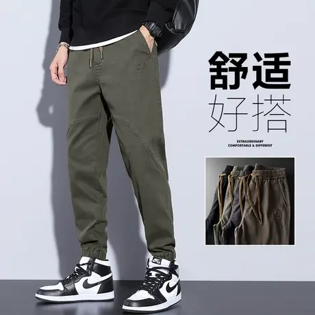 秋冬款军绿色工装裤男士休闲长裤束脚宽松冬季2023新款冬天男裤子图片