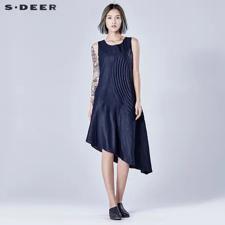sdeer圣迪奥女装肌理折痕挺括压褶连衣裙S16281215图片