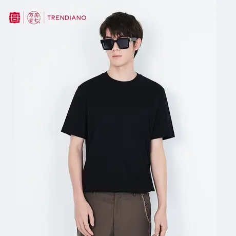 TRENDIANO『宫』联名系列夏季新款潮牌休闲简约短袖黑色T恤男装商品大图