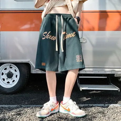 发泡印花运动短裤男夏季薄款美式复古高街ins潮牌宽松休闲五分裤5商品大图